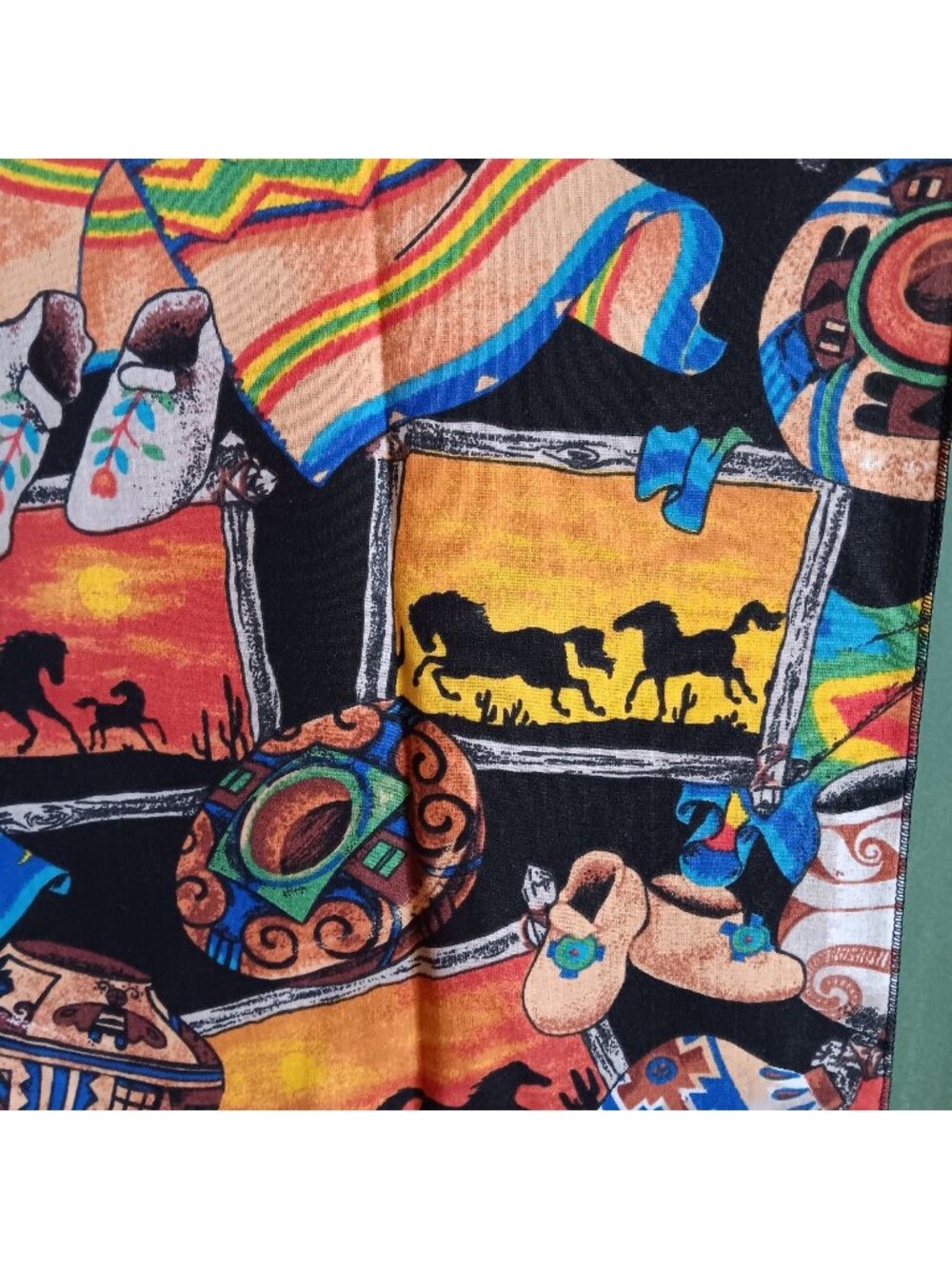Vintage Hanky Bandana 20x20" Southwestern Western Mexico Cowboy Horse Boot